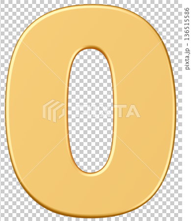 3D素材_数字_0_メタリック_黄色 136515586