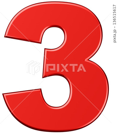3D素材_数字_3_メタリック_赤 3D素材_数字_3_メタリック_赤 136515617