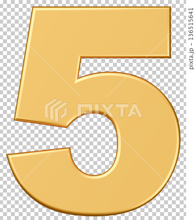 3D素材_数字_5_メタリック_黄色 136515641