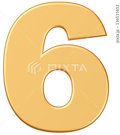 3D素材_数字_6_メタリック_黄色 136515652