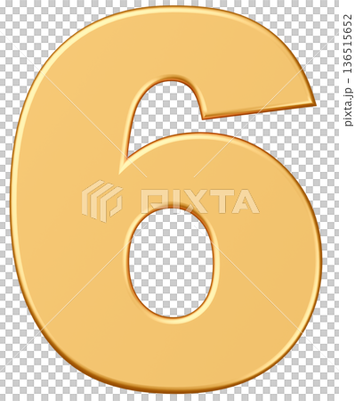 3D素材_数字_6_メタリック_黄色 136515652