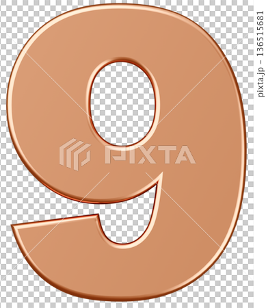 3D素材_数字_9_メタリック_金 3D素材_数字_9_メタリック_金 136515681