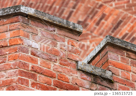 A detailed close-up of red brick walls 136515725