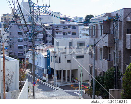 冬の昼の静かな名古屋市の住宅街の風景	 136516211