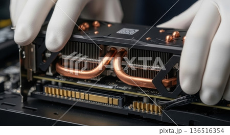Installation of High-Performance AI GPU Accelerator Card into Server Chassis 136516354