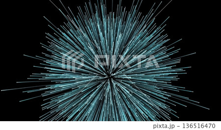 Abstract Cyan Light Data Explosion Burst 3D Illustration 136516470