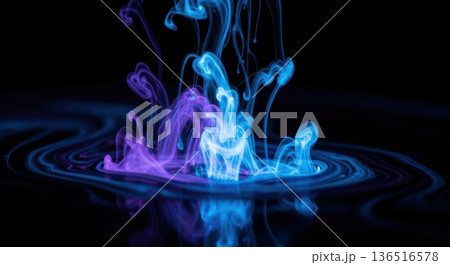 Macro Abstract Glowing Liquid Swirls in Dark Fluid 136516578
