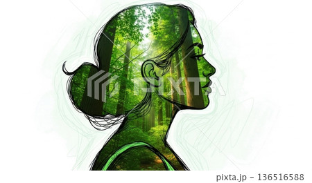 Double Exposure Woman Forest Nature Concept Portrait 136516588