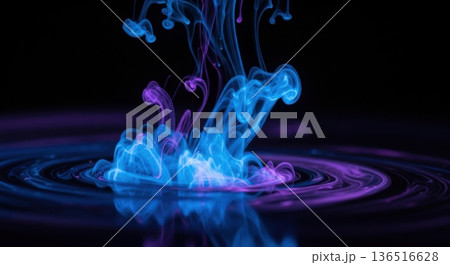 Macro Abstract Glowing Liquid Swirls in Dark Fluid Macro Abstract Glowing Liquid Swirls in Dark Fluid 136516628
