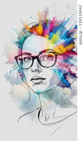 Double Exposure Abstract Art Creative Woman Portrait 136516642