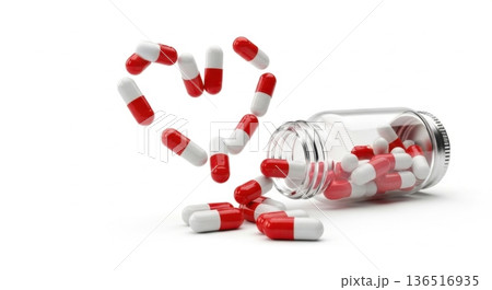 Heart Shape Formed by Capsules from Medical Jar 136516935