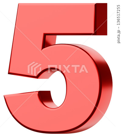 3D素材_数字_5_メタリック_赤 136517255