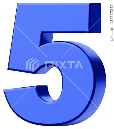 3D素材_数字_5_メタリック_青 136517256