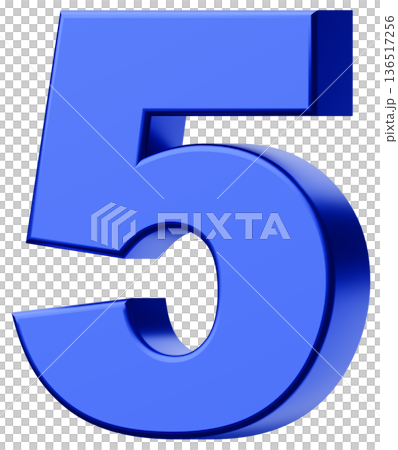 3D素材_数字_5_メタリック_青 136517256
