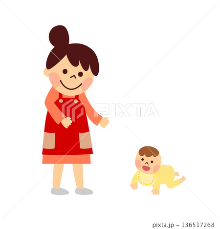 母親に向かってハイハイする赤ちゃん 母親に向かってハイハイする赤ちゃん 136517268