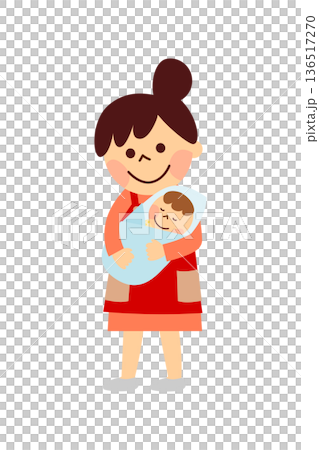 一位婦女抱著嬰兒哄他入睡。 136517270