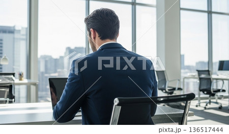 オフィスで作業する男性ビジネスマン オフィスで作業する男性ビジネスマン 136517444
