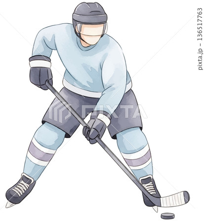 アイスホッケー選手の水彩風イラスト 136517763