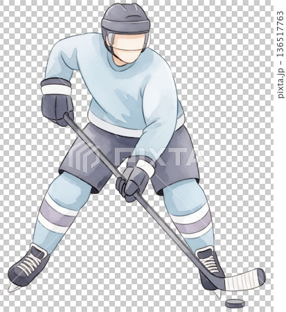 冰球運動員的水彩插圖 136517763