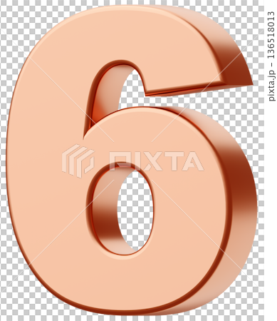 3D素材_数字_6_メタリック_金 136518013