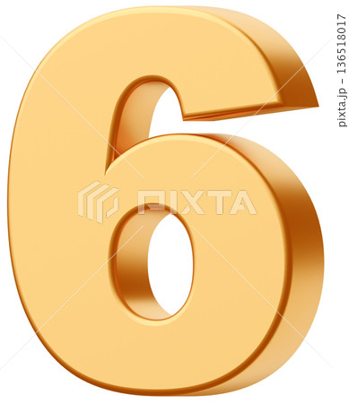3D素材_数字_6_メタリック_黄色 3D素材_数字_6_メタリック_黄色 136518017