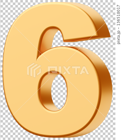 3D素材_数字_6_メタリック_黄色 3D素材_数字_6_メタリック_黄色 136518017