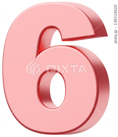 3D素材_数字_6_メタリック_ピンク 3D素材_数字_6_メタリック_ピンク 136518020