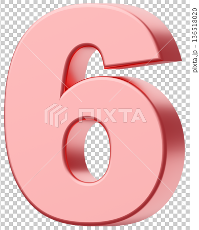 3D素材_数字_6_メタリック_ピンク 3D素材_数字_6_メタリック_ピンク 136518020