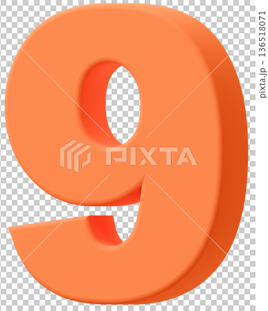 3D素材_数字_9_オレンジ 136518071