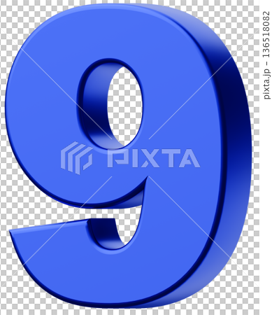 3D素材_数字_9_メタリック_青 3D素材_数字_9_メタリック_青 136518082