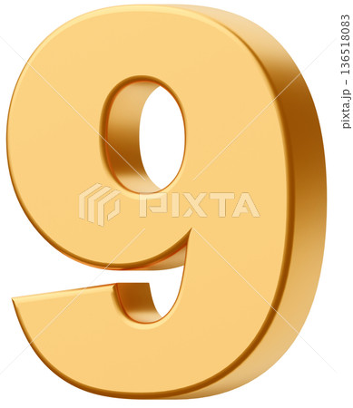3D素材_数字_9_メタリック_黄色 3D素材_数字_9_メタリック_黄色 136518083