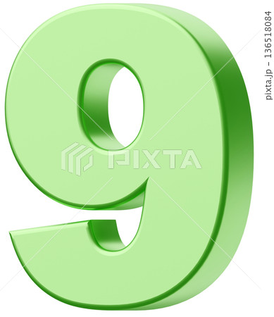 3D素材_数字_9_メタリック_緑 136518084