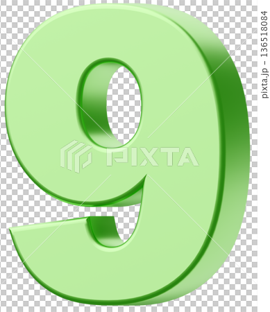3D素材_数字_9_メタリック_緑 136518084