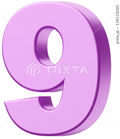 3D素材_数字_9_メタリック_紫 136518085