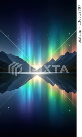 Aurora Borealis over Mountains and Lake with Vibrant Reflections 136518797