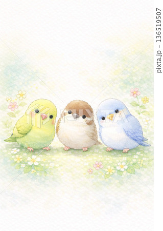 鳥シリーズ：絵本のようなやさしいタッチの小鳥 136519507