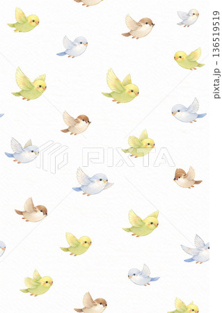 鳥シリーズ：大小の小鳥が舞う動きのあるパターン 136519519