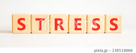 Stress word symbol. Concept word Stress on beautiful wooden blocks. Beautiful white background. Business psychological medical stress word concept. Copy space. Stress word symbol. Concept word Stress on beautiful wooden blocks. Beautiful white background. Business psychological medical stress word concept. Copy space. 136519866