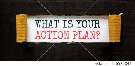 What is your action plan symbol. Concept words What is your action plan on beautiful white paper. Beautiful black paper background. Business what is your action plan concept. Copy space. 136520044