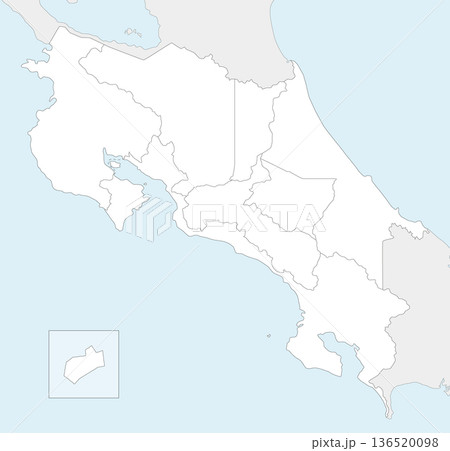 Vector blank map of Costa Rica with regions and administrative divisions, and neighbouring countries and territories. Editable and clearly labeled layers. Vector blank map of Costa Rica with regions and administrative divisions, and neighbouring countries and territories. Editable and clearly labeled layers. 136520098