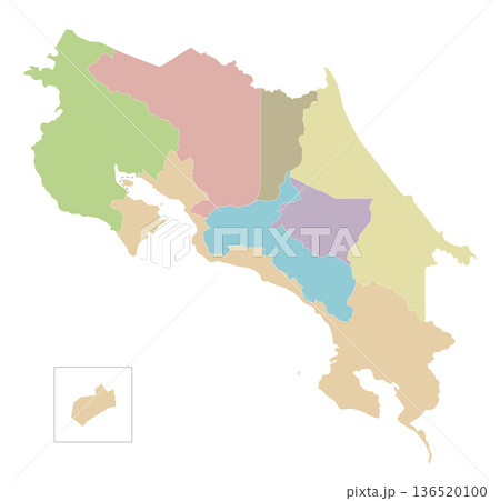 Vector blank map of Costa Rica with regions or territories and administrative divisions. Editable and clearly labeled layers. Vector blank map of Costa Rica with regions or territories and administrative divisions. Editable and clearly labeled layers. 136520100