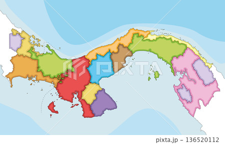 Vector illustrated blank map of Panama with provinces, indigenous regions and administrative divisions, and neighbouring countries and territories. Editable and clearly labeled layers. 136520112