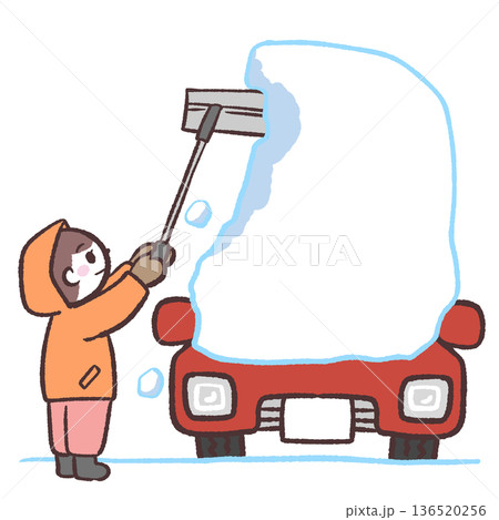 車の雪かきをする豪雪地方の人のイラスト 136520256