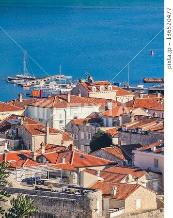Aerial View of Old Town Red Roofs by the Sea Aerial View of Old Town Red Roofs by the Sea 136520477