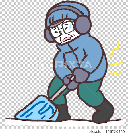 圖：一位背痛的老人正在鏟雪 136520560