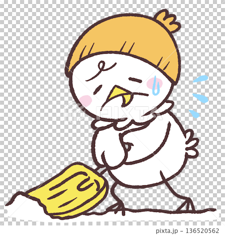 Illustration of a white bird struggling to shovel snow 136520562