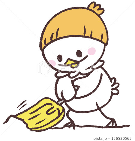 雪かきする白い鳥のイラスト 136520563