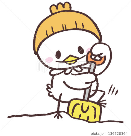 雪かきする白い鳥正面のイラスト 雪かきする白い鳥正面のイラスト 136520564