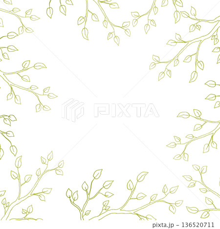 Vector Spring branches with leaves frame, logo. Graphic easter hand drawn illustration isolated on background. Botanical and wedding, baby clip art. For greeting card, wallpaper, wrapping paper design 136520711