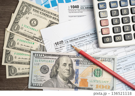 Bangkok, Thailand - May 15, 2022 Tax form 1040 U.S. Individual Income Tax Return, business finance. 136521118